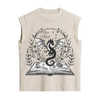 Purplehecate Magical Book Dragon Fantasy Vintage Washed Tank