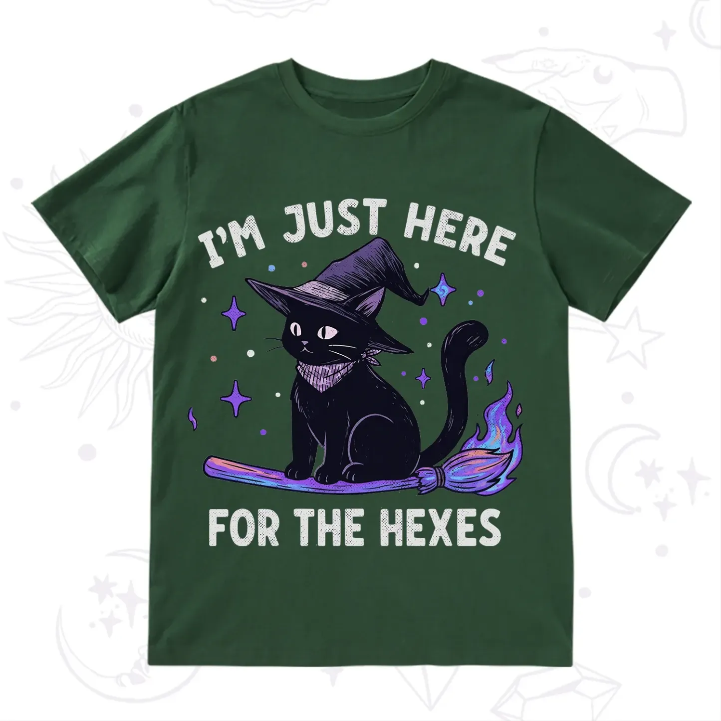 Purplehecate I'm Just Here for the Hexes Witch Cat T-Shirt