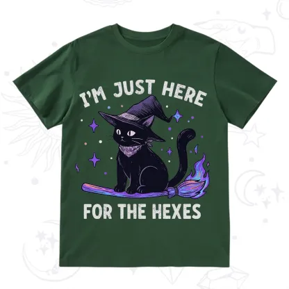 Purplehecate I'm Just Here for the Hexes Witch Cat T-Shirt