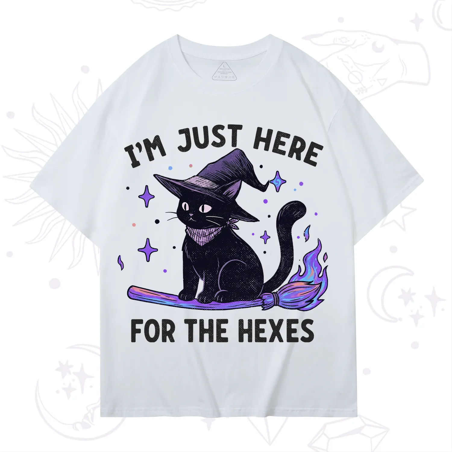 Purplehecate I'm Just Here for the Hexes Witch Cat T-Shirt