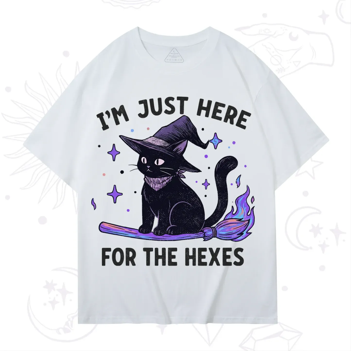 Purplehecate I'm Just Here for the Hexes Witch Cat T-Shirt