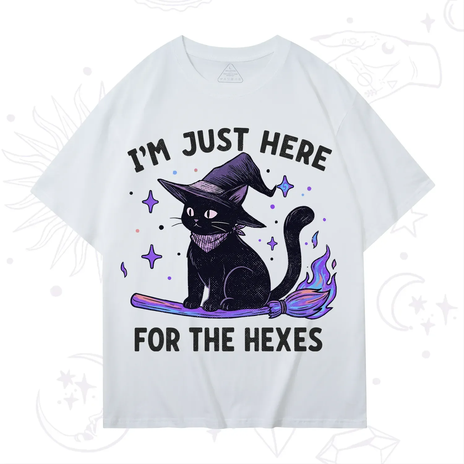 Purplehecate I'm Just Here for the Hexes Witch Cat T-Shirt