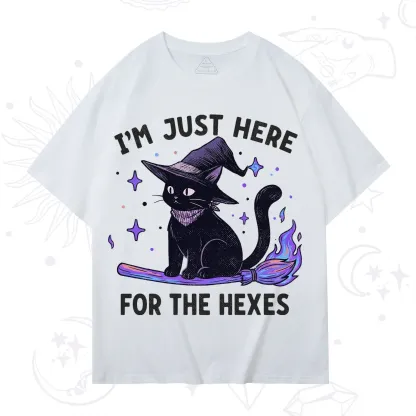 Purplehecate I'm Just Here for the Hexes Witch Cat T-Shirt