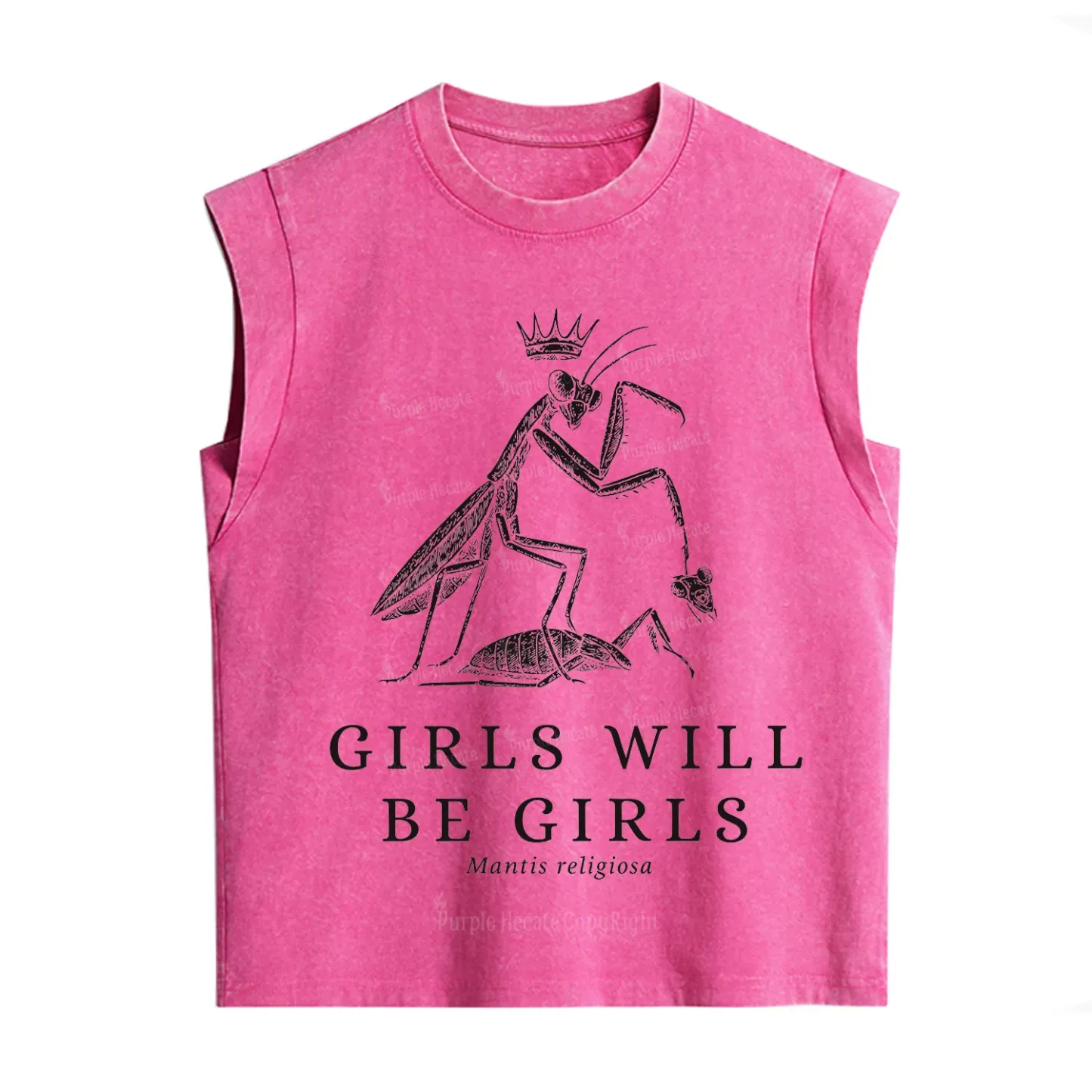 Purplehecate Girls Will Be Girls Funny Praying Mantis Vintage Washed Tank