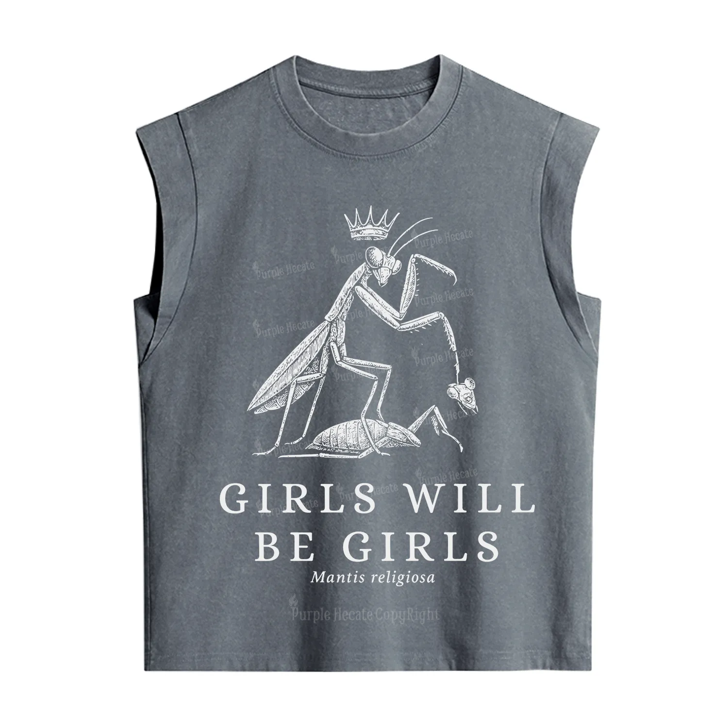 Purplehecate Girls Will Be Girls Funny Praying Mantis Vintage Washed Tank