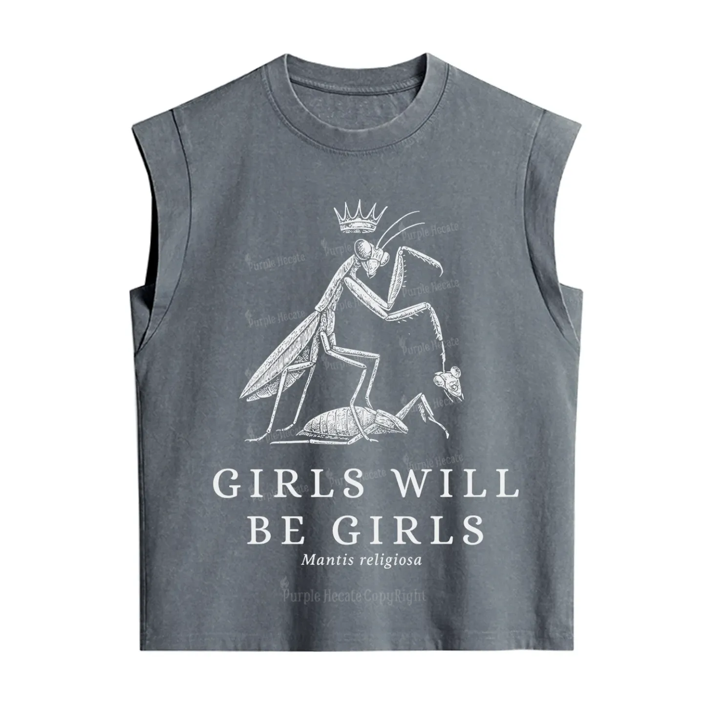 Purplehecate Girls Will Be Girls Funny Praying Mantis Vintage Washed Tank