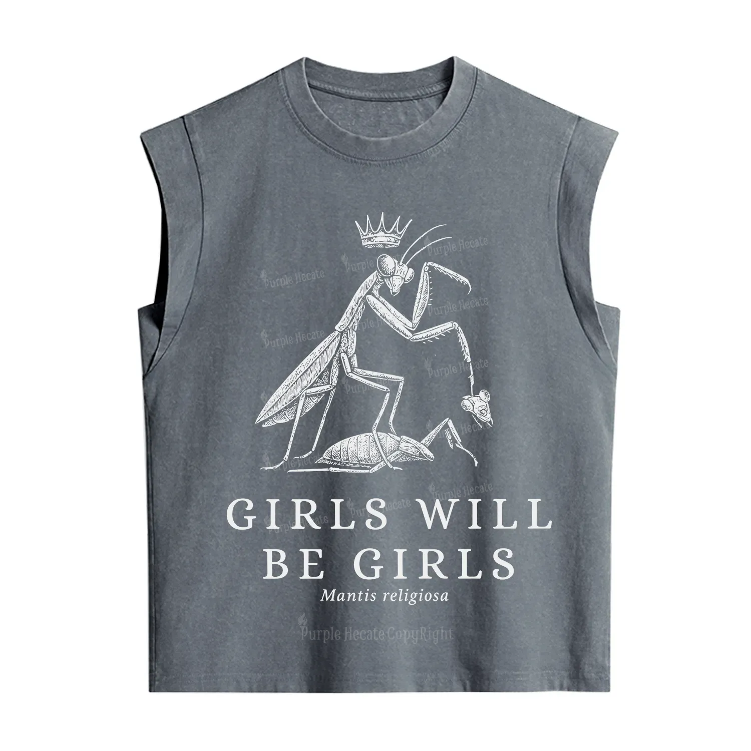 Purplehecate Girls Will Be Girls Funny Praying Mantis Vintage Washed Tank