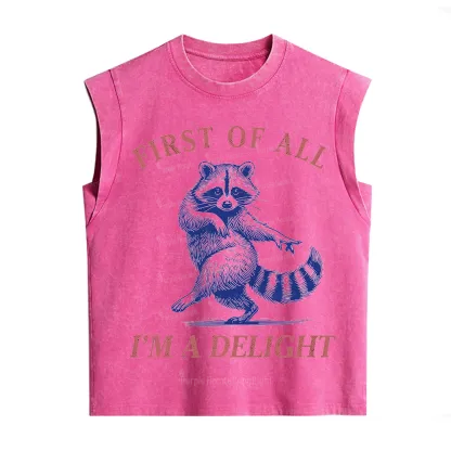 Purplehecate First of All I'm a Delight Funny Raccoon Vintage Washed Tank