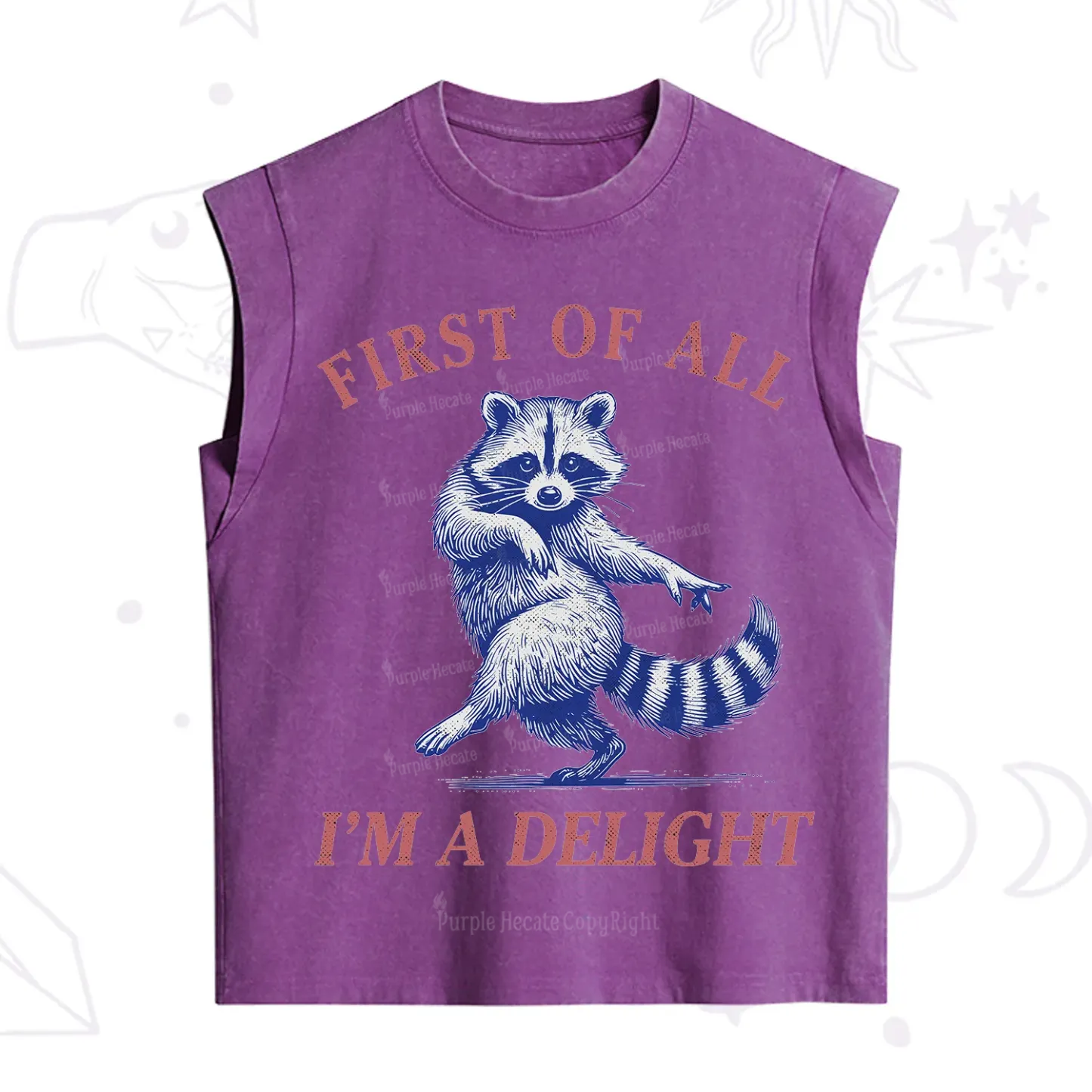 Purplehecate First of All I'm a Delight Funny Raccoon Vintage Washed Tank