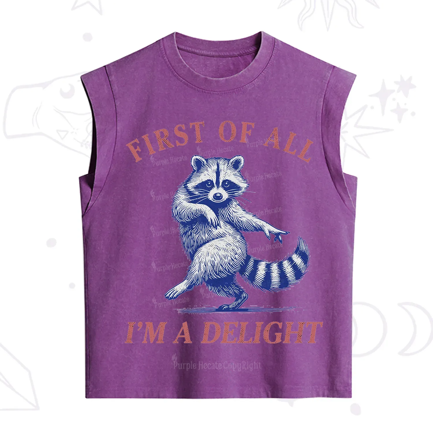 Purplehecate First of All I'm a Delight Funny Raccoon Vintage Washed Tank
