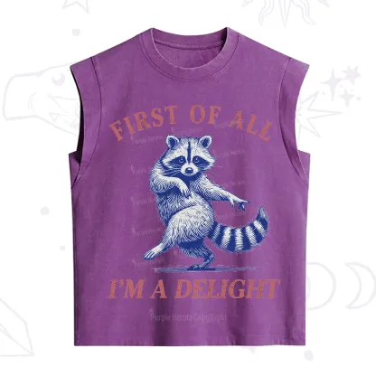 Purplehecate First of All I'm a Delight Funny Raccoon Vintage Washed Tank