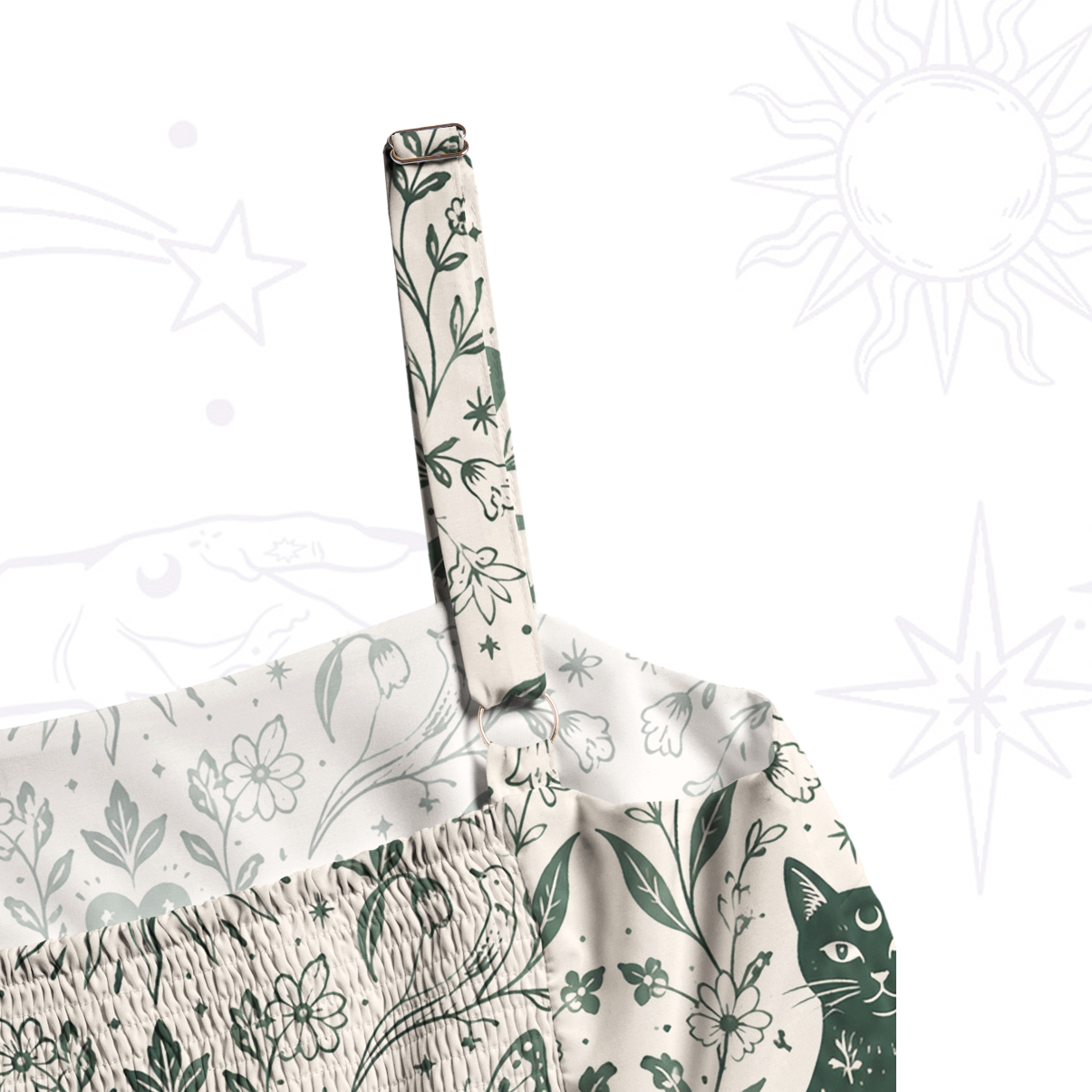 Purplehecate Witchy Cat and Moon Phase Wide Straps Maxi Dress