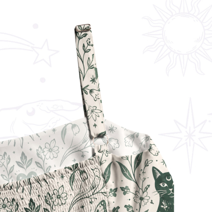 Purplehecate Witchy Cat and Moon Phase Wide Straps Maxi Dress
