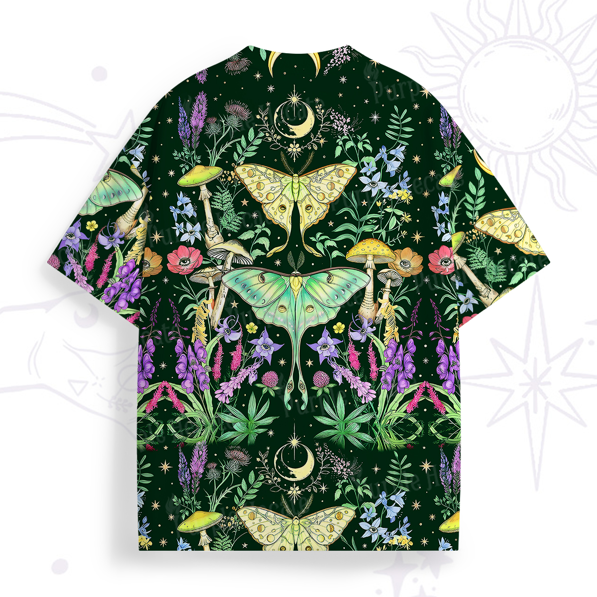 Purplehecate Mystic Lunar Moth Herbal Forest All Over Print T-Shirt