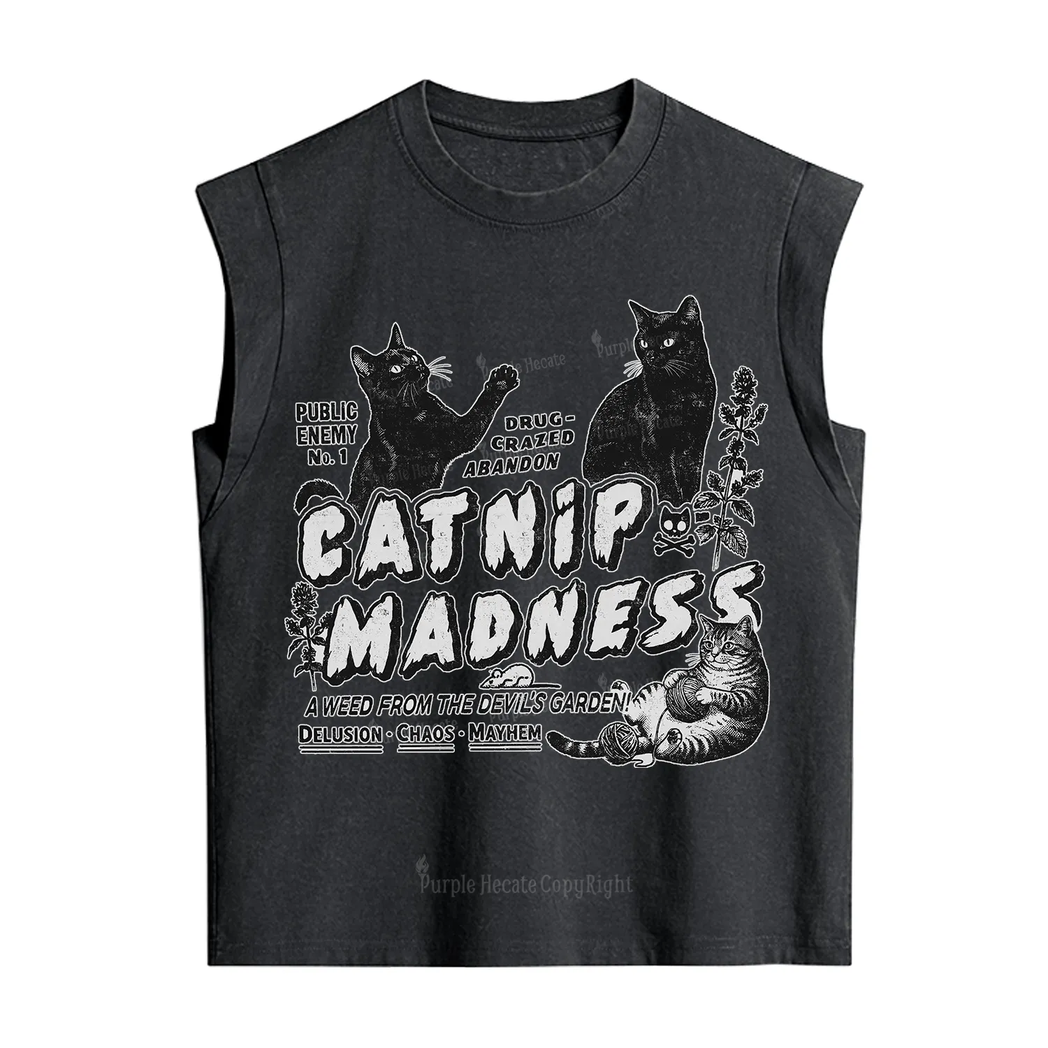 Purplehecate Catnip Madness Cute Cat Vintage Washed Tank