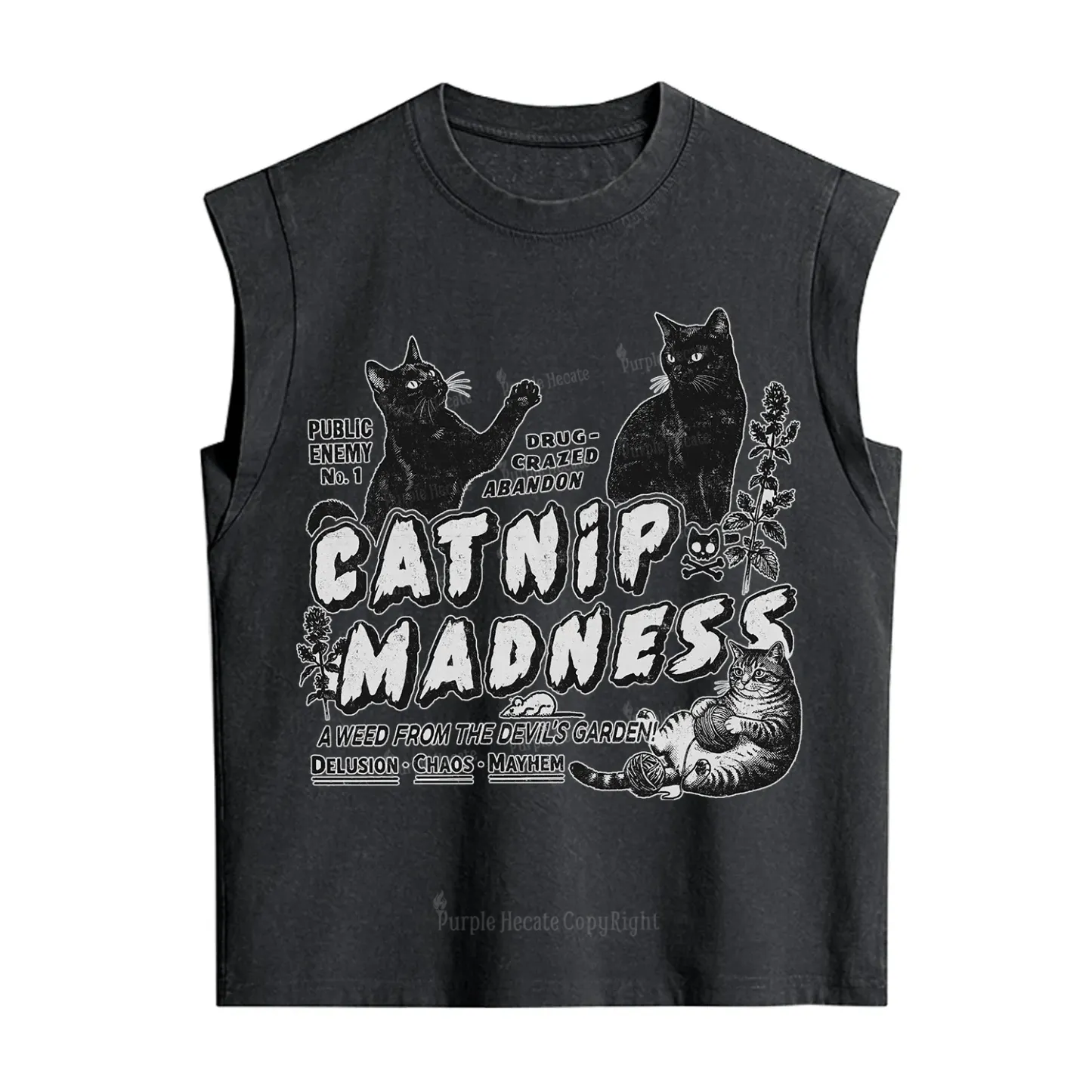 Purplehecate Catnip Madness Cute Cat Vintage Washed Tank