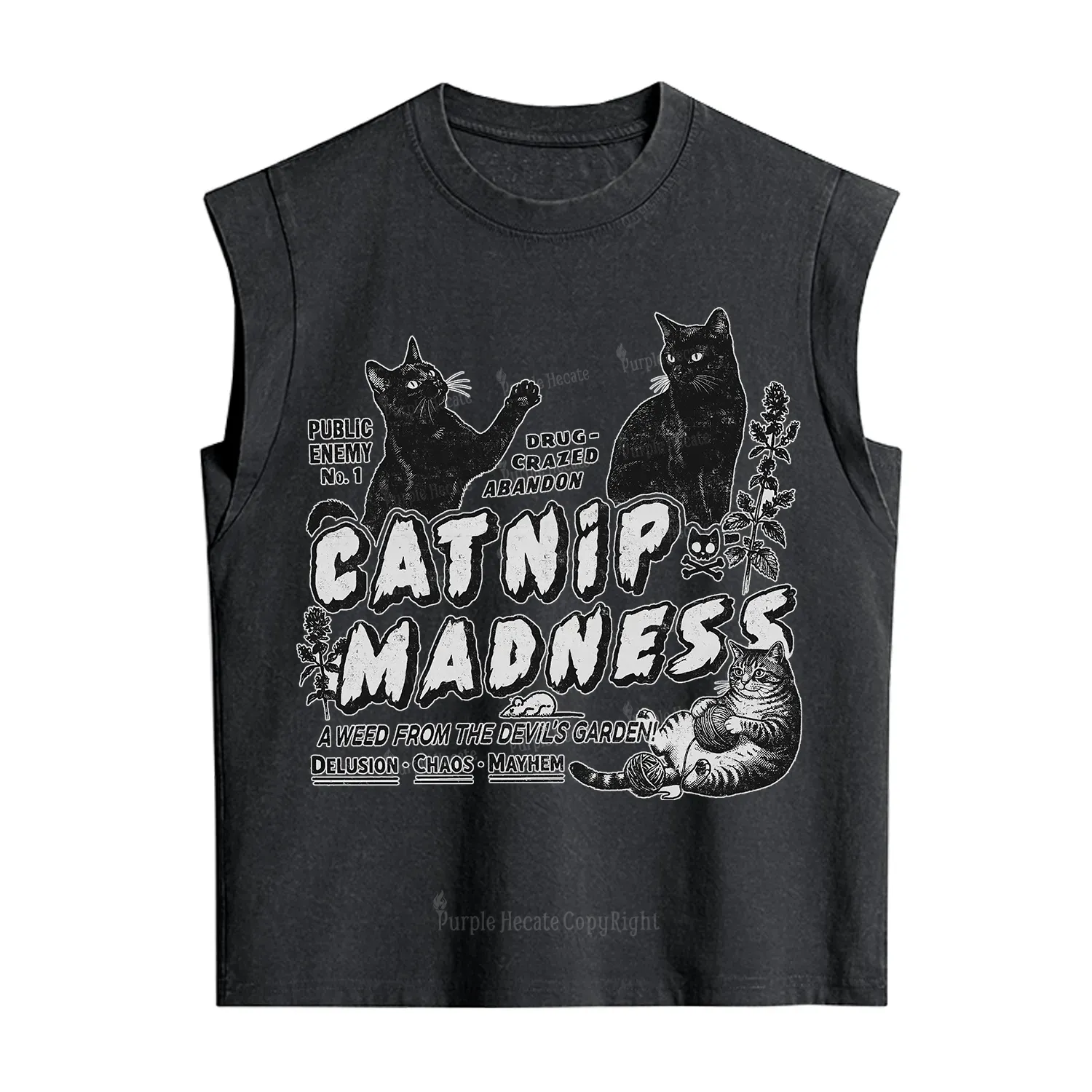 Purplehecate Catnip Madness Cute Cat Vintage Washed Tank