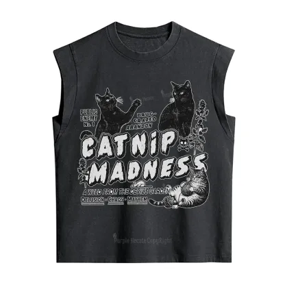 Purplehecate Catnip Madness Cute Cat Vintage Washed Tank
