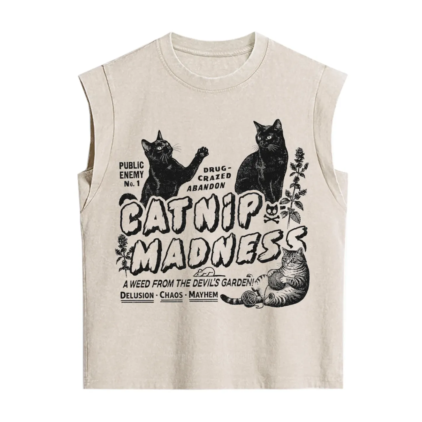Purplehecate Catnip Madness Cute Cat Vintage Washed Tank
