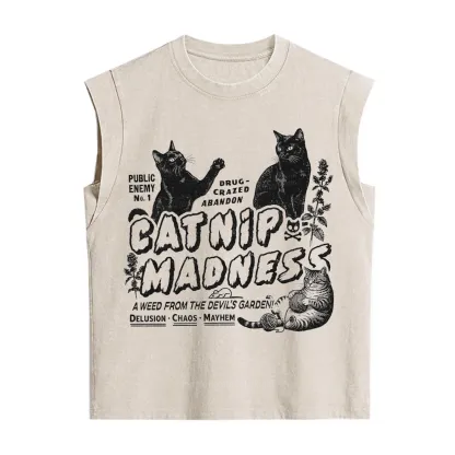 Purplehecate Catnip Madness Cute Cat Vintage Washed Tank