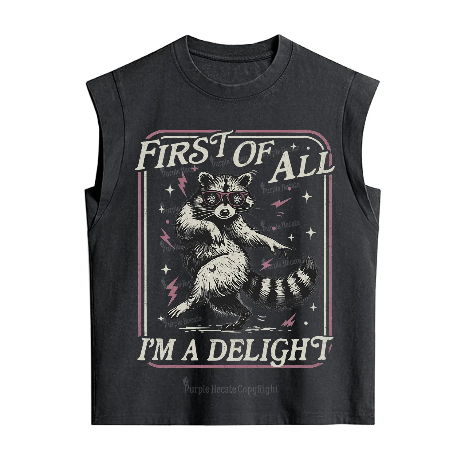 Purplehecate First Of All I'm A Delight Racoon Vintage Washed Tank