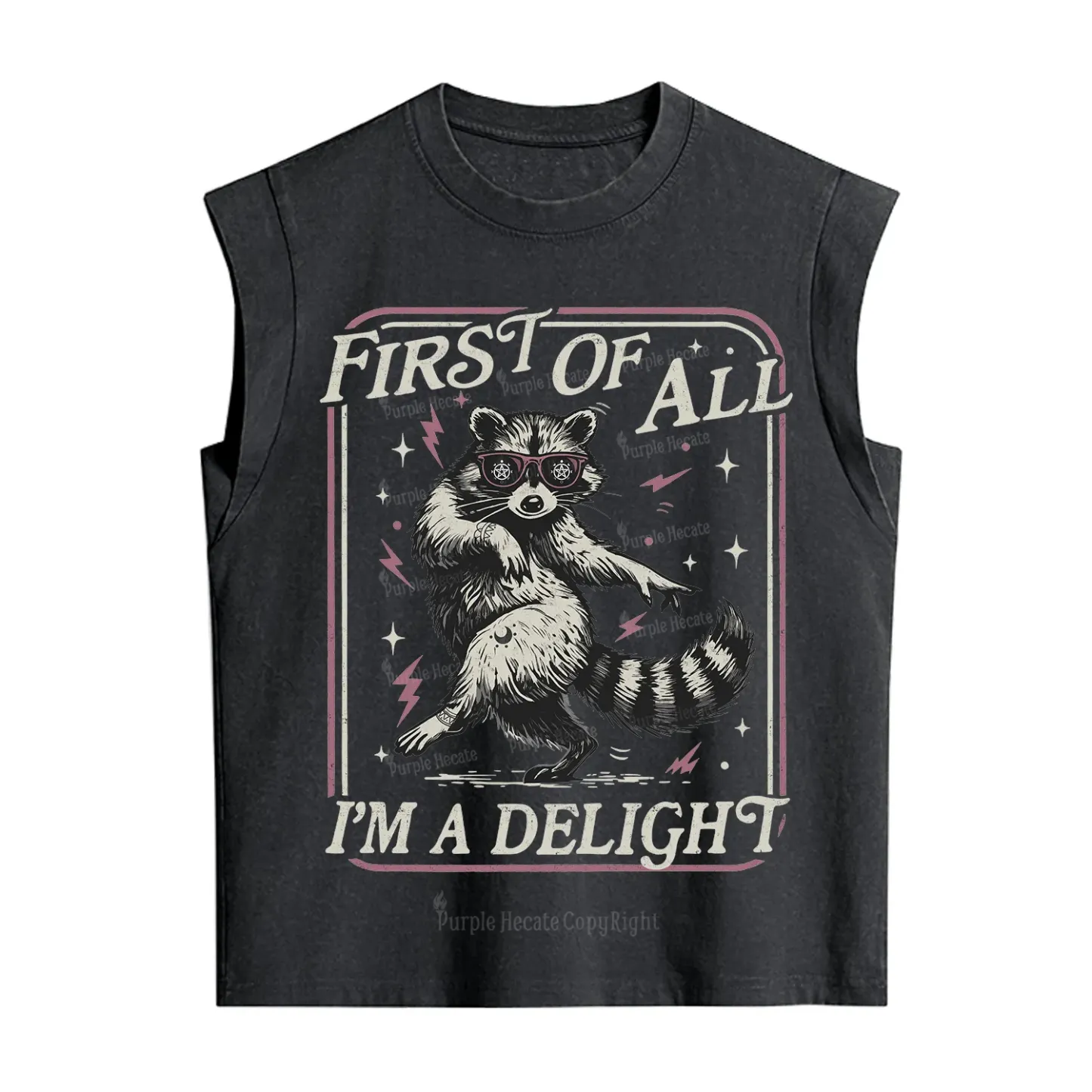 Purplehecate First Of All I'm A Delight Racoon Vintage Washed Tank
