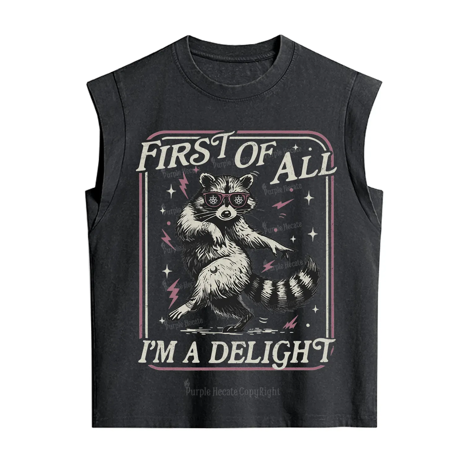 Purplehecate First Of All I'm A Delight Racoon Vintage Washed Tank