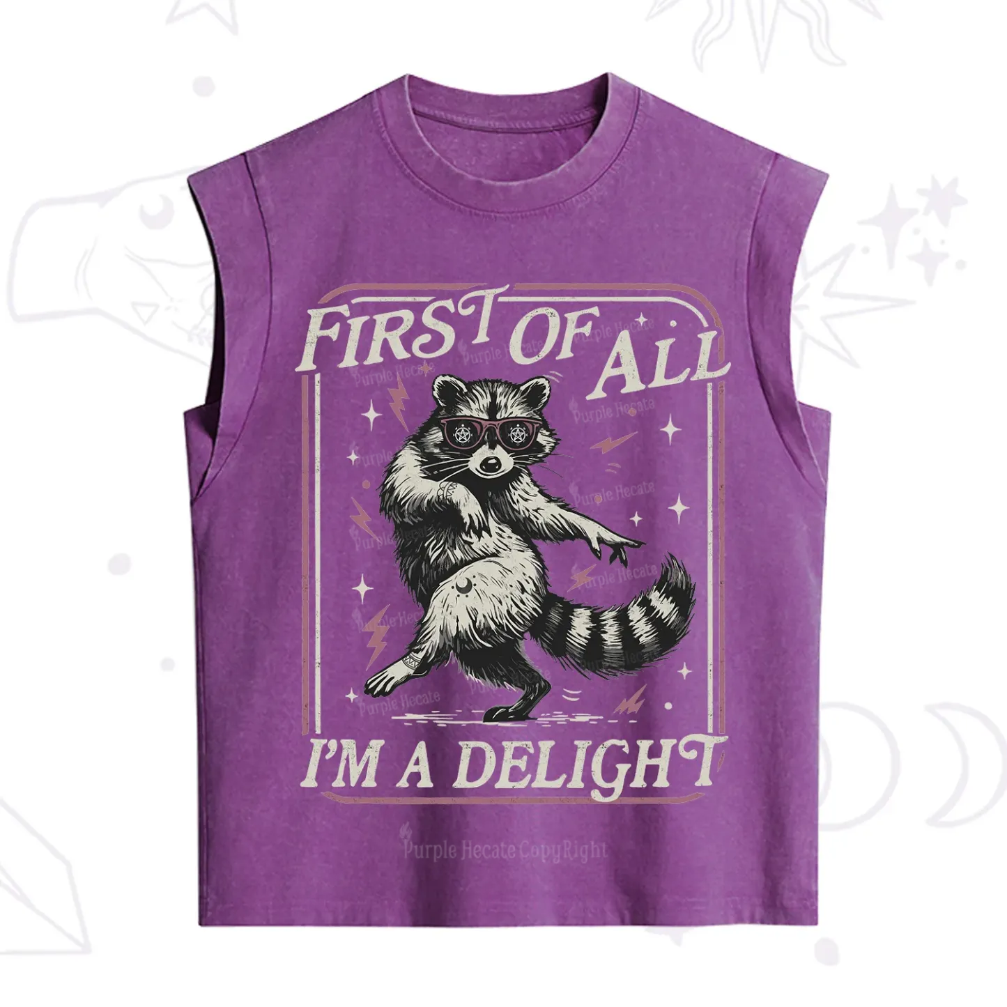Purplehecate First Of All I'm A Delight Racoon Vintage Washed Tank