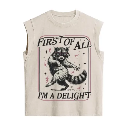 Purplehecate First Of All I'm A Delight Racoon Vintage Washed Tank
