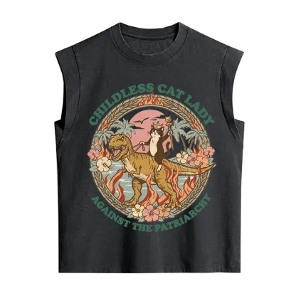 Purplehecate Childless Cat Lady Burn the Patriarchy Vintage Washed Tank
