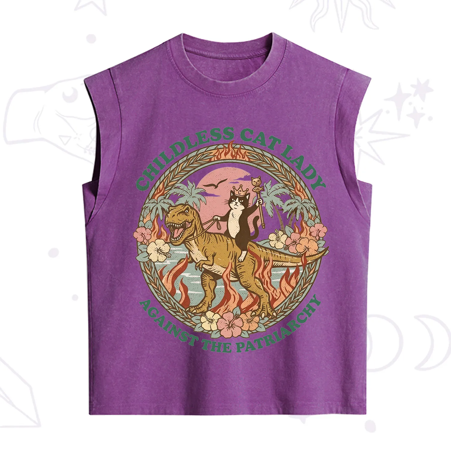 Purplehecate Childless Cat Lady Burn the Patriarchy Vintage Washed Tank