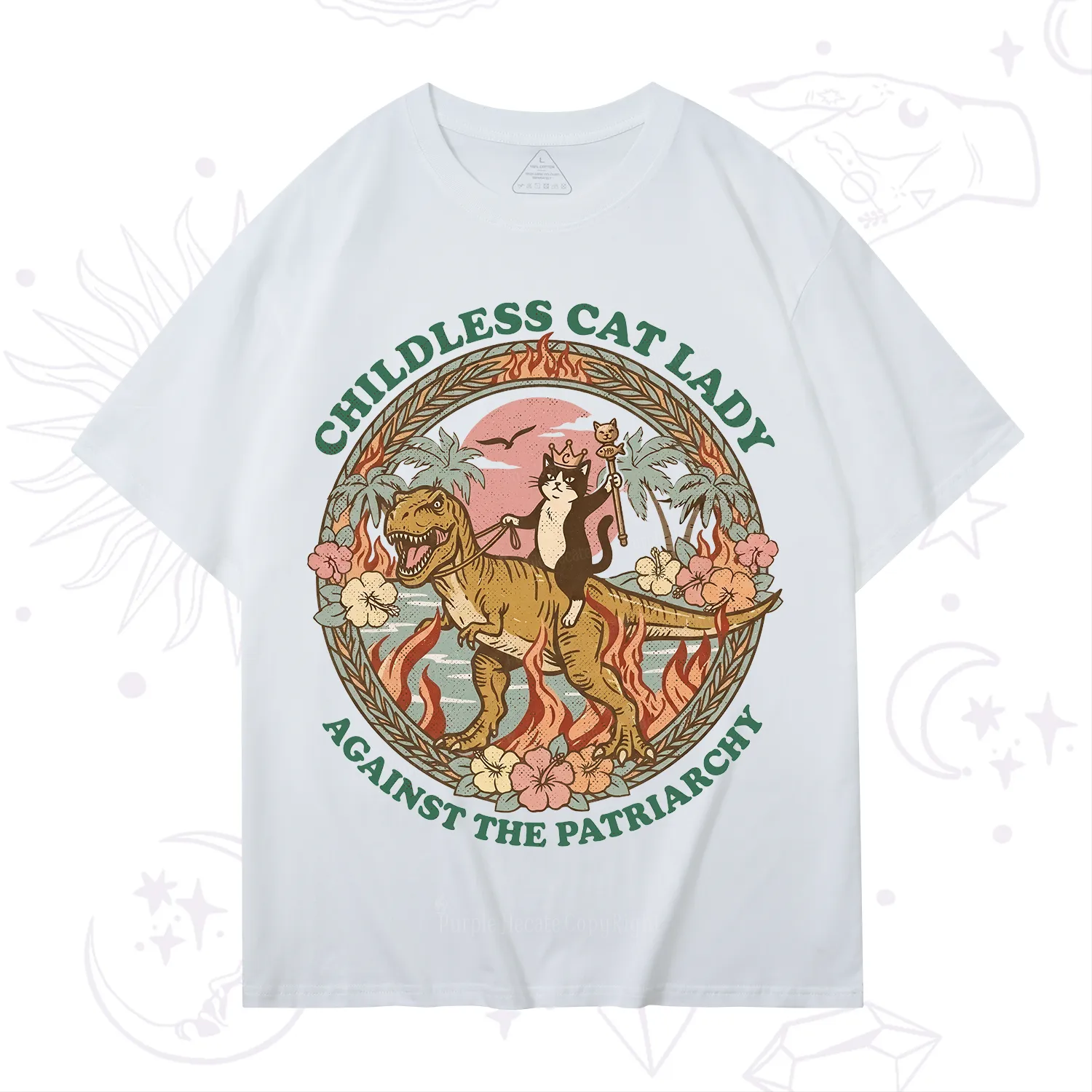 Purplehecate Childless Cat Lady Burn the Patriarchy T-Shirt