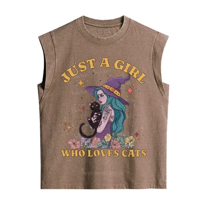 Purplehecate Just A Girl Who Loves Cats Vintage Washed Tank