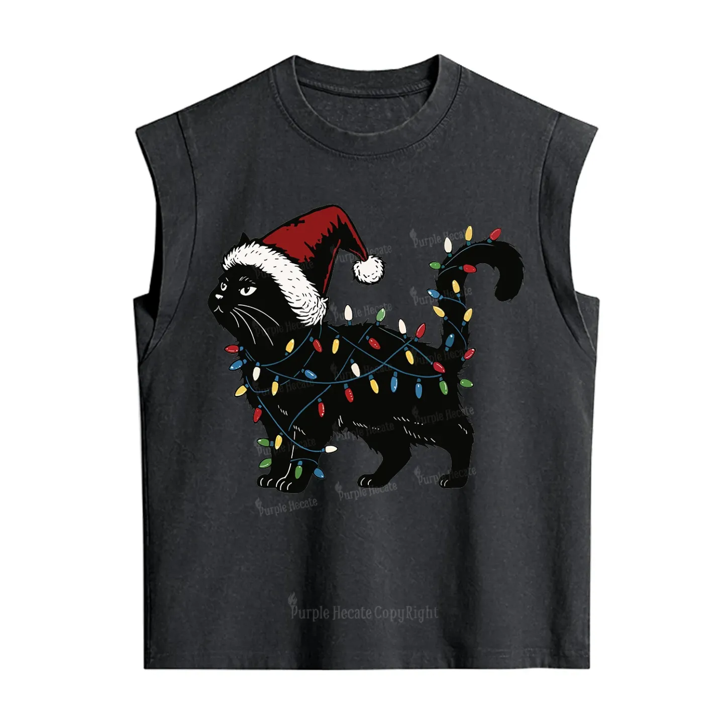 Purplehecate Cute Cat Christmas Vintage Washed Tank