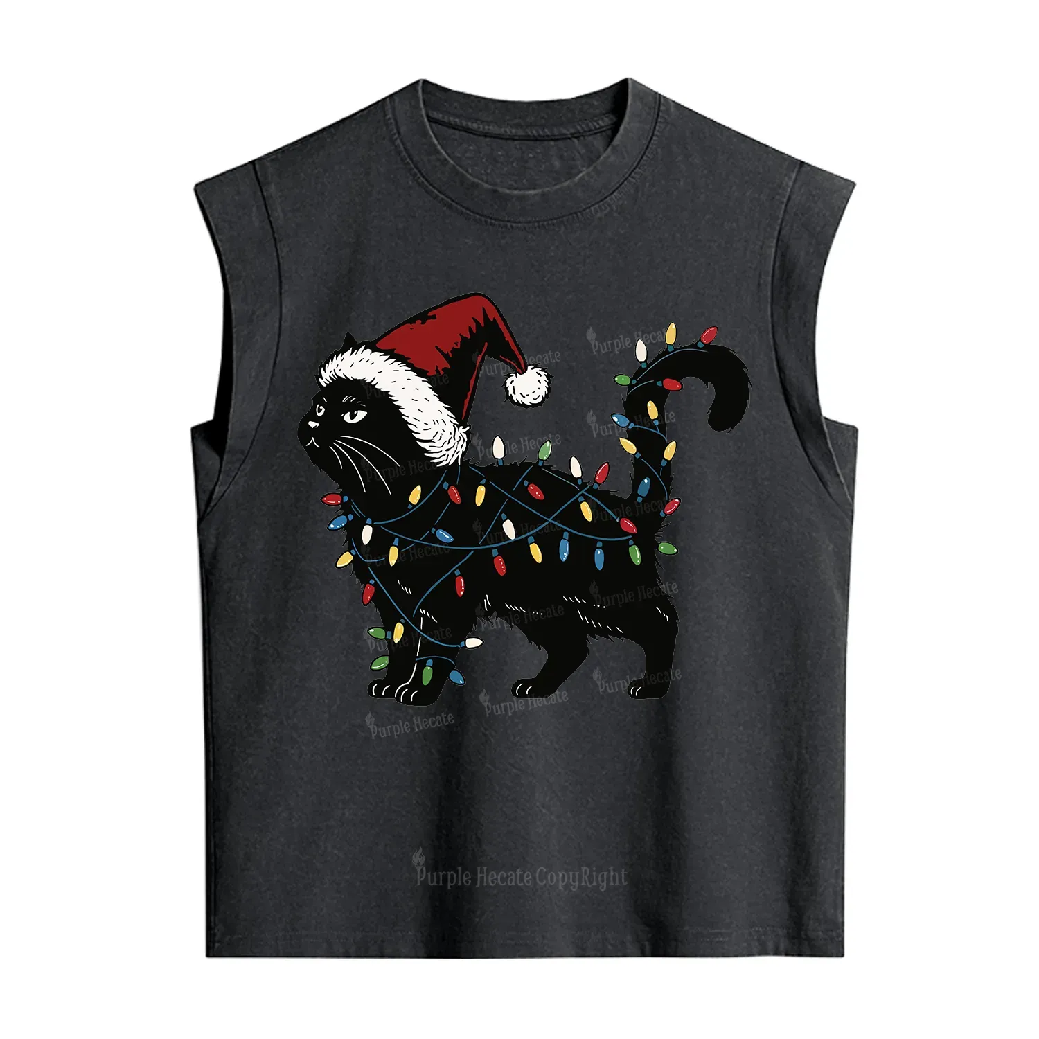 Purplehecate Cute Cat Christmas Vintage Washed Tank