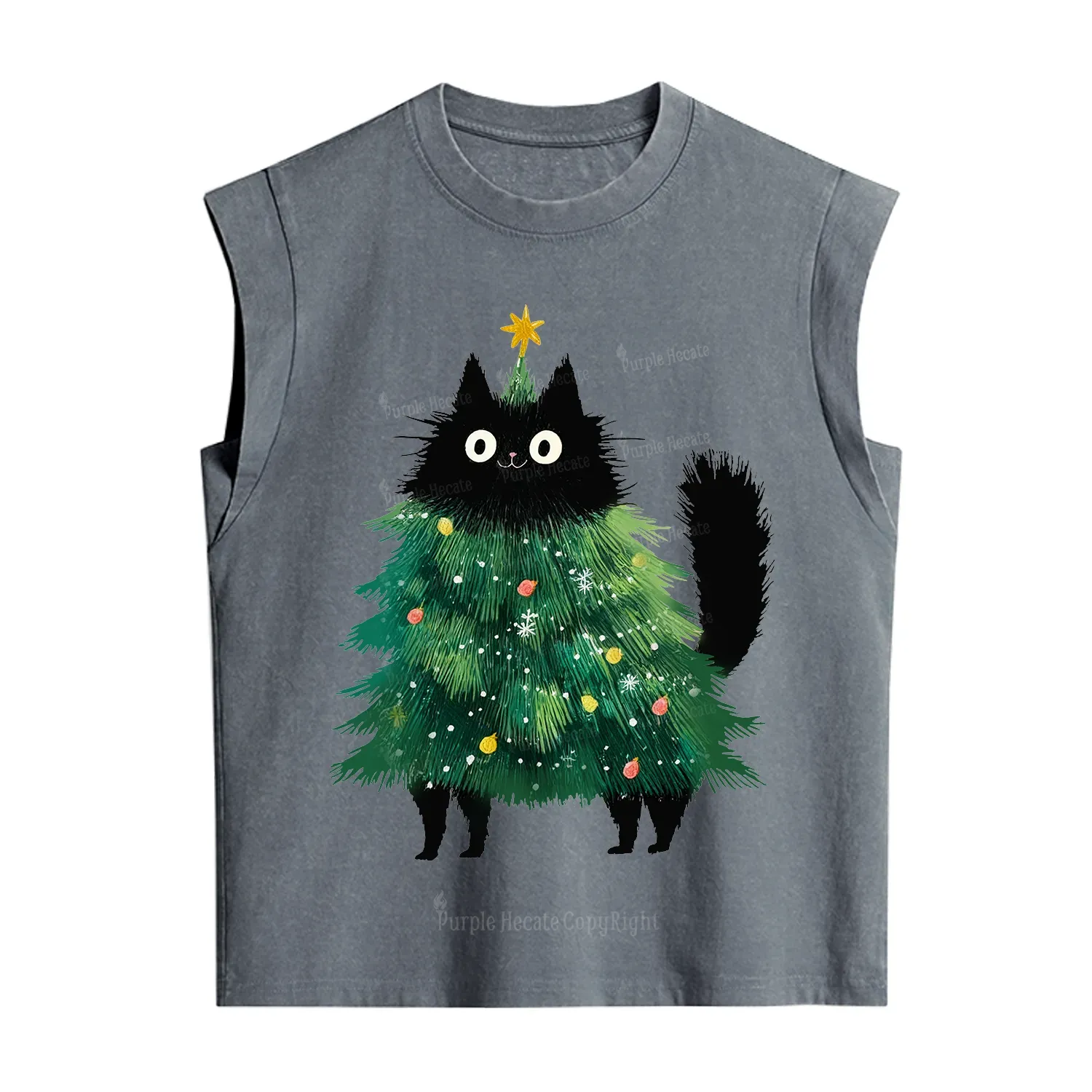 Purplehecate Black Cats Christmas Tree Christmas Vintage Washed Tank