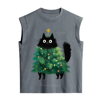 Purplehecate Black Cats Christmas Tree Christmas Vintage Washed Tank