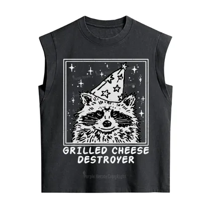 Purplehecate Grilled Cheese Destroyer Raccoon Vintage Washed Tank