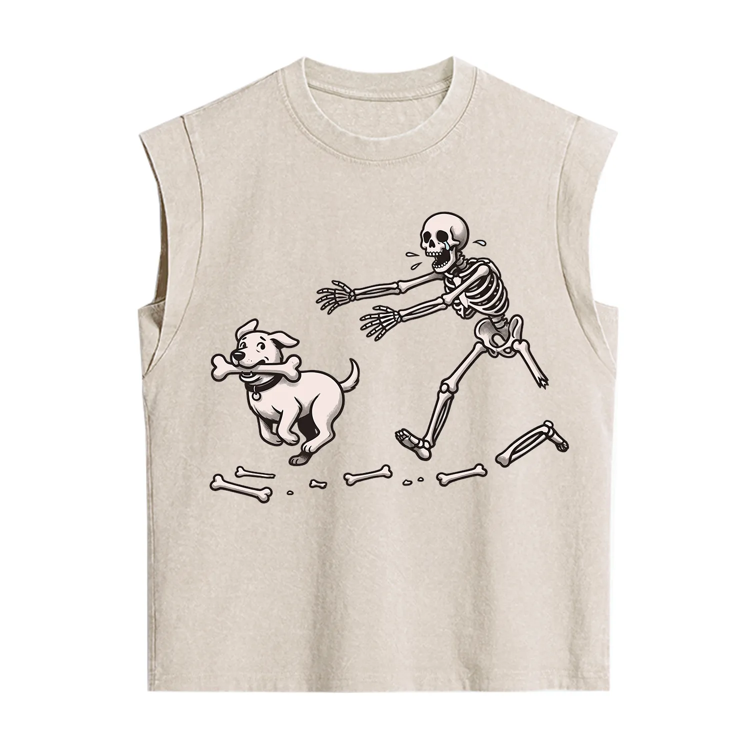 Purplehecate Halloween Skeleton Chasing Dog Vintage Washed Tank