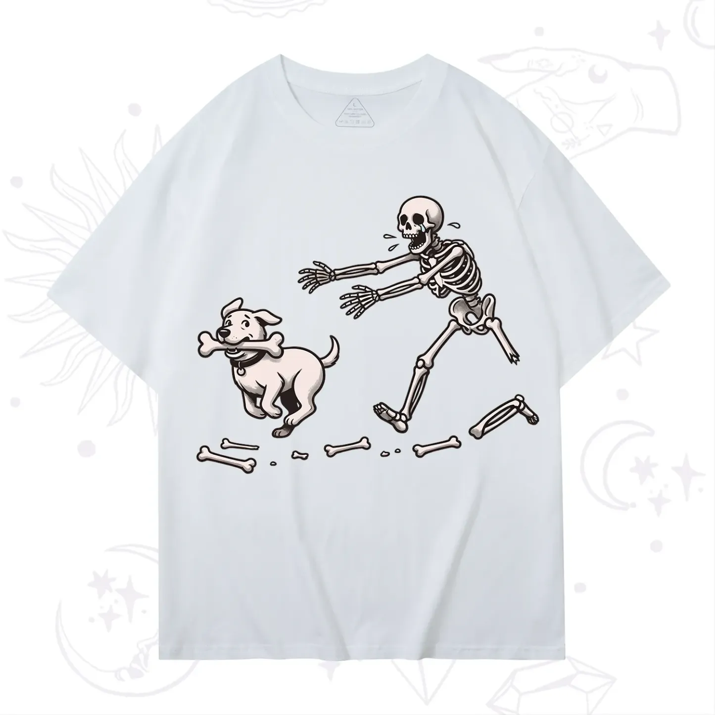 Purplehecate Halloween Skeleton Chasing Dog T-Shirt