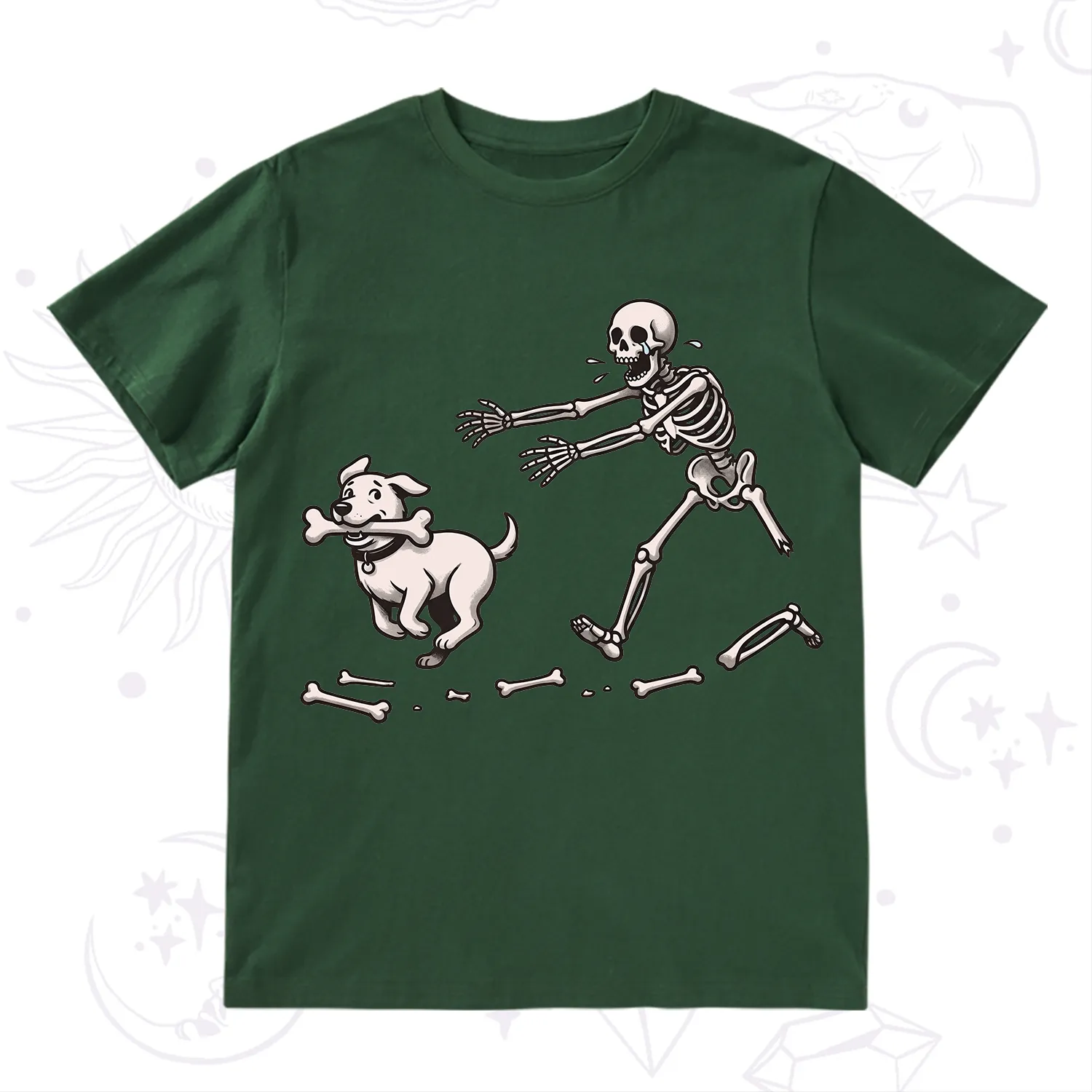 Purplehecate Halloween Skeleton Chasing Dog T-Shirt