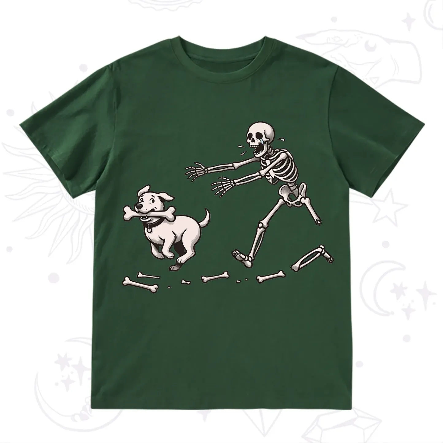 Purplehecate Halloween Skeleton Chasing Dog T-Shirt