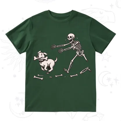 Purplehecate Halloween Skeleton Chasing Dog T-Shirt