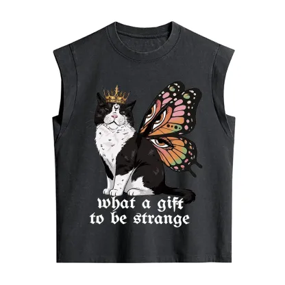 Purplehecate What a Gift to Be Strange Cat Vintage Washed Tank