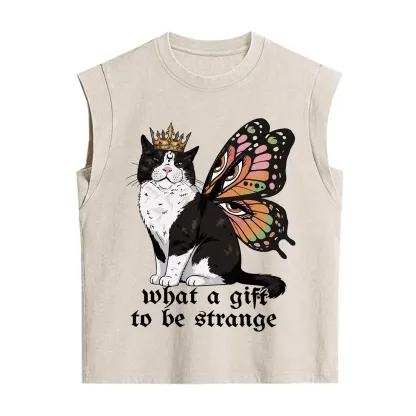 Purplehecate What a Gift to Be Strange Cat Vintage Washed Tank