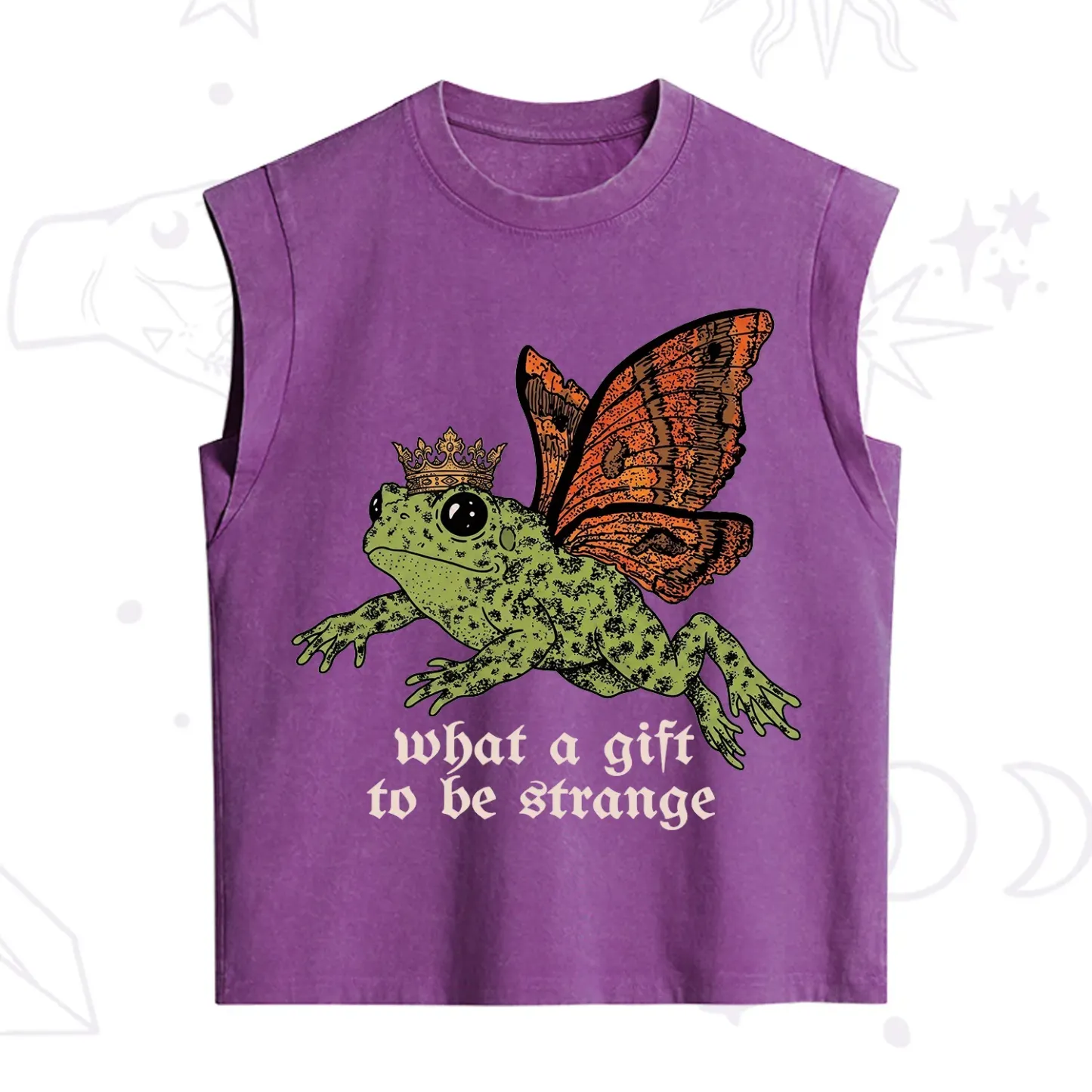 Purplehecate What a Gift to Be Strange Cat Frog Vintage Washed Tank