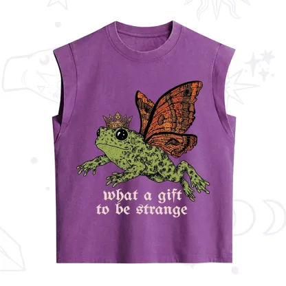 Purplehecate What a Gift to Be Strange Cat Frog Vintage Washed Tank
