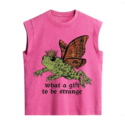 Purplehecate What a Gift to Be Strange Cat Frog Vintage Washed Tank