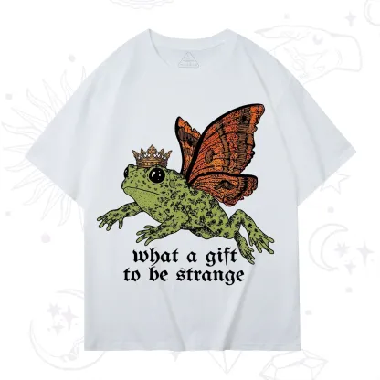 Purplehecate What a Gift to Be Strange Cat Frog T-Shirt