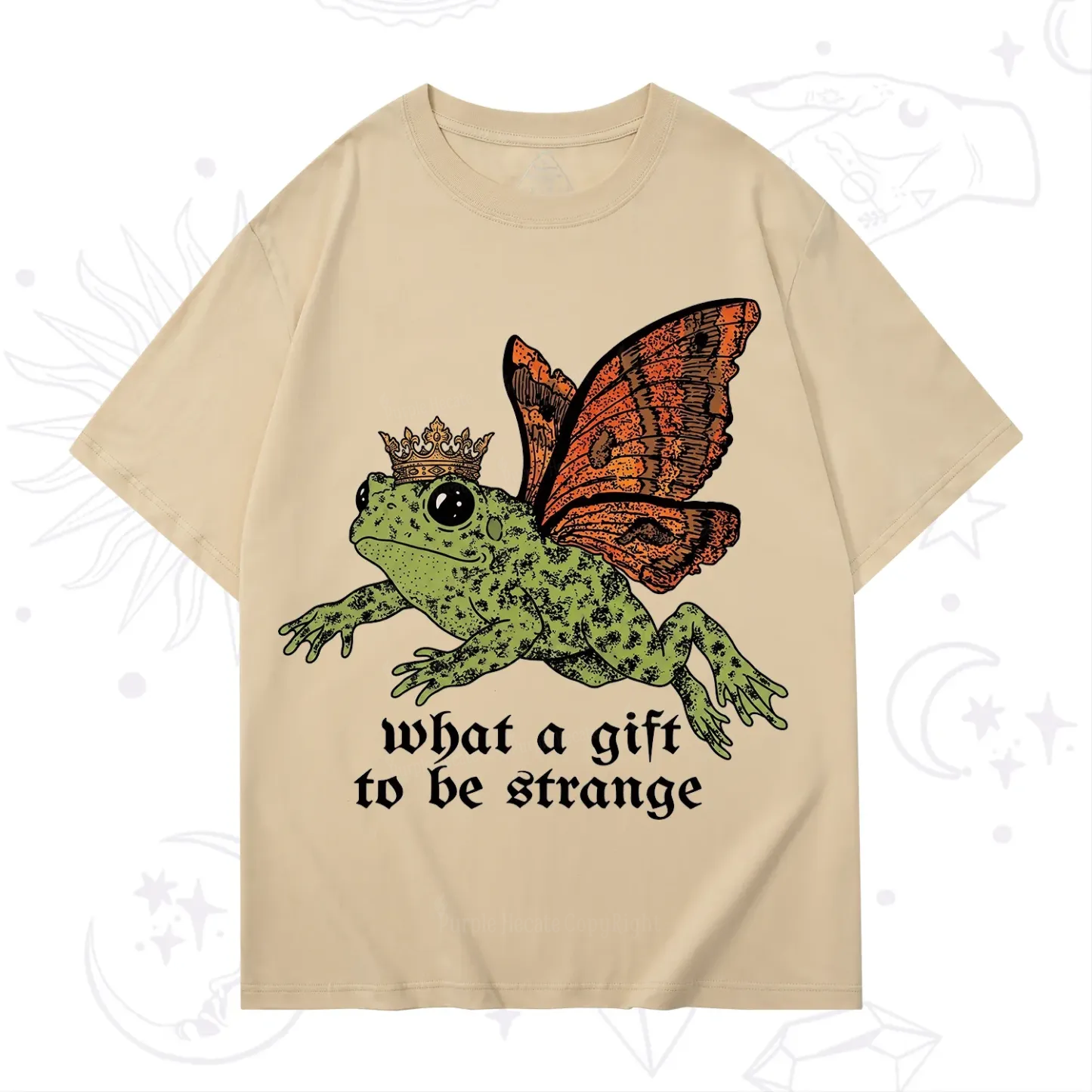 Purplehecate What a Gift to Be Strange Cat Frog T-Shirt